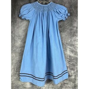 Southern Sunshine Kids Bishop Style Smocked Dress Girls Kid Size 5 Blue Corduroy